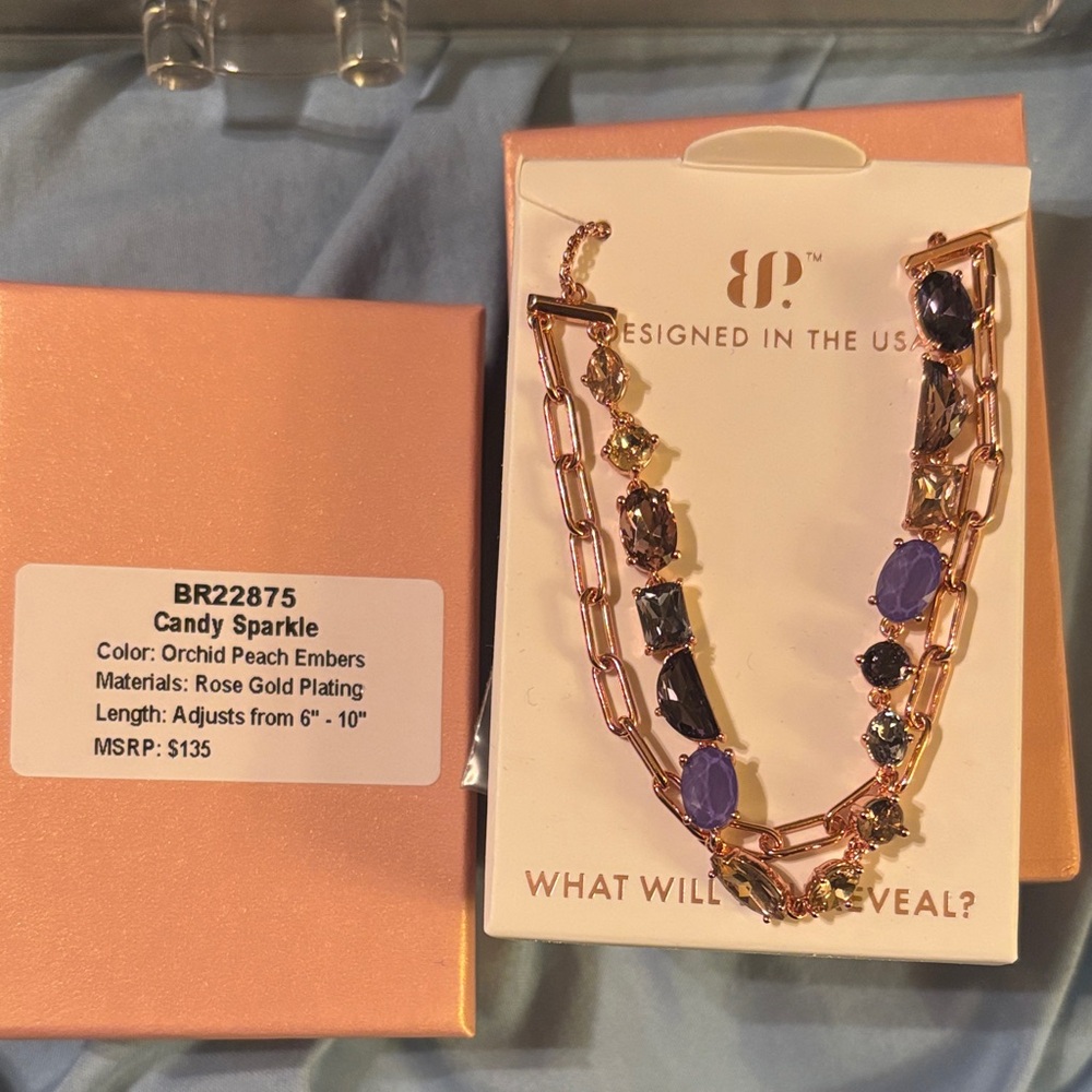 Jewel Candy: Candy Sparkle: Orchid peach embers Rose gold bracelet